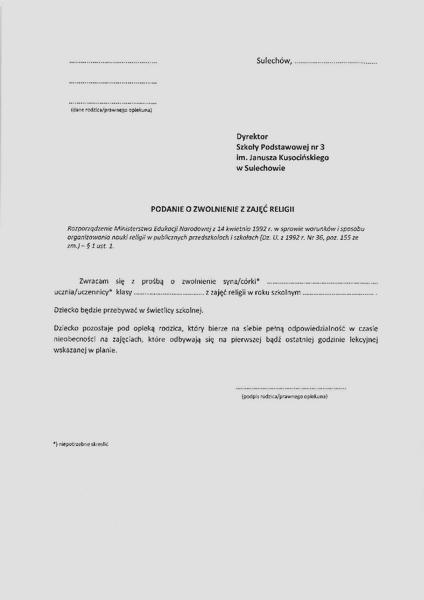 Rezygnacja z lekcji religii
