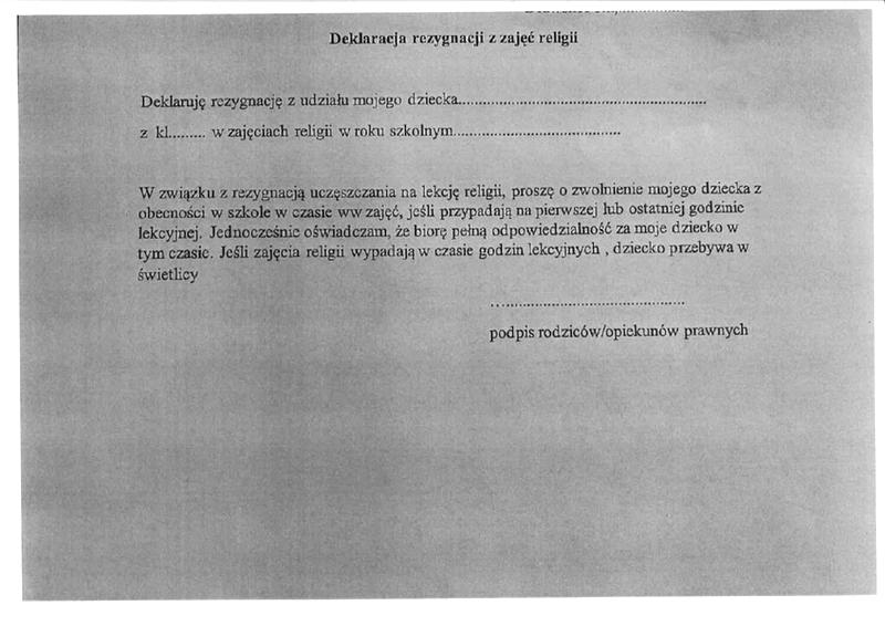 Wypisanie dziecka z religii